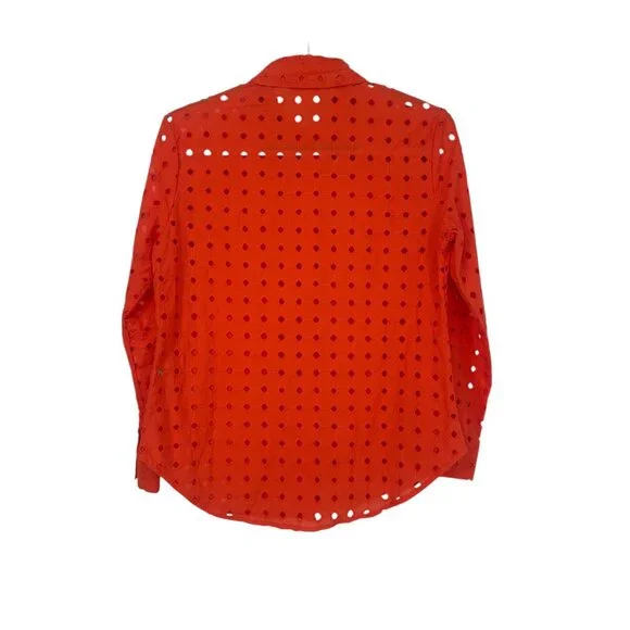 🍊 Adiva Orange Eyelet Button Down Blouse Embroidered Cutout S 🍊 - Picture 3 of 8